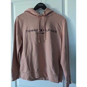 Tommy Hilfiger Sz M Retail $90 Embroidered Logo Hoodie Sweatshirt Pink Pullover